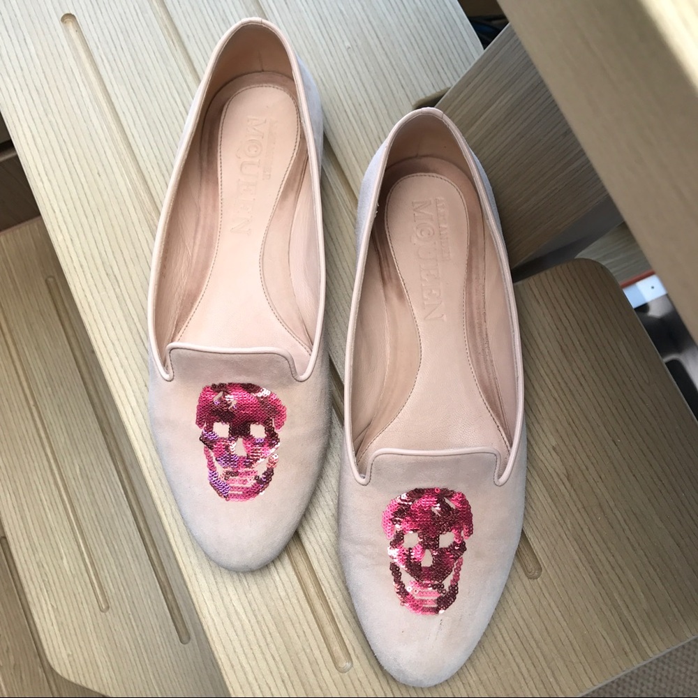 Alexander McQueen Pink Sequin Skull Flats